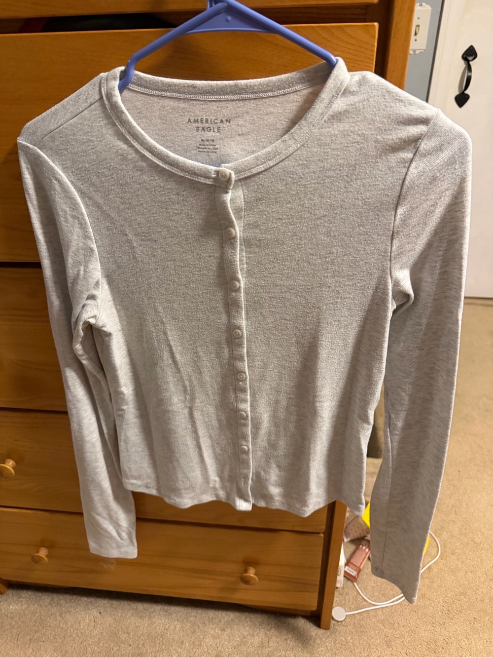 American Eagle Outfitters Light Gray Button-Up Long Sleeve Top